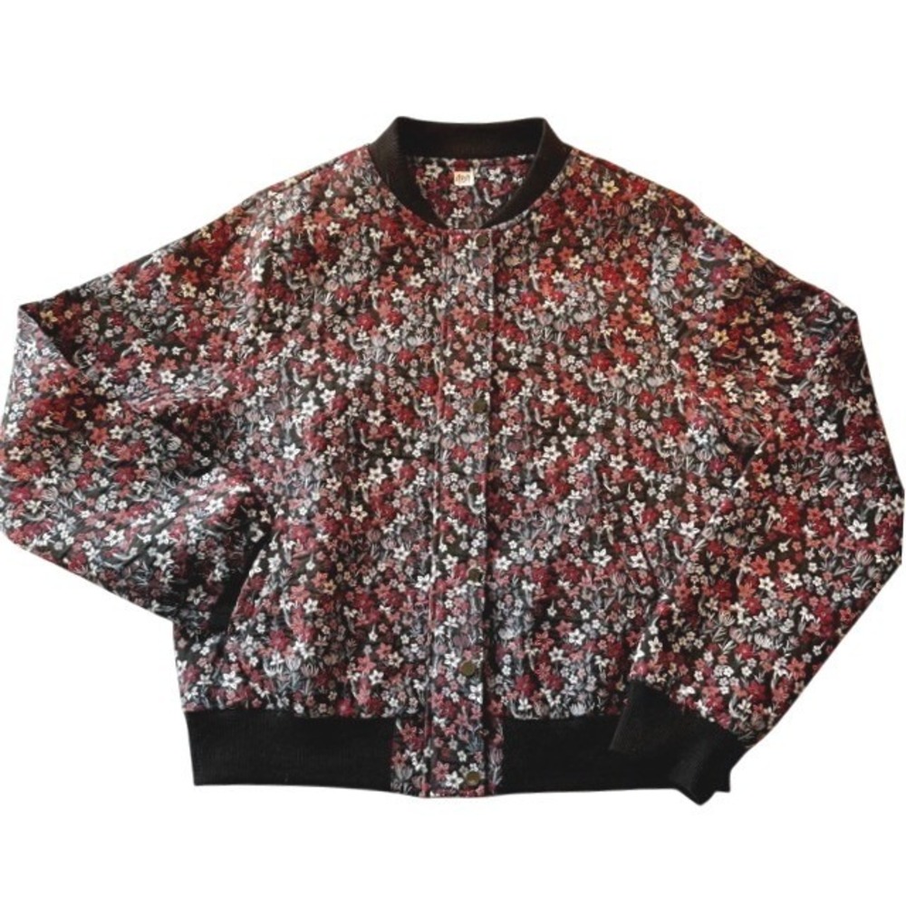 Andree by Unit Womens Floral Bomber Jacket Black White Pockets Sz M New no tag